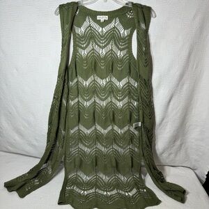 Jolie & Joy‎ Women’s Olive Green Cardigan Sleeveless Crochet with Splits size S